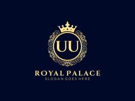 lettre uu logo victorien de luxe royal antique avec cadre ornemental. vecteur