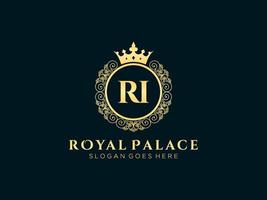 lettre ri logo victorien de luxe royal antique avec cadre ornemental. vecteur
