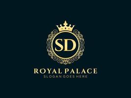 lettre sd logo victorien de luxe royal antique avec cadre ornemental. vecteur