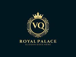 lettre vq logo victorien de luxe royal antique avec cadre ornemental. vecteur