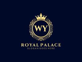 lettre wy logo victorien de luxe royal antique avec cadre ornemental. vecteur