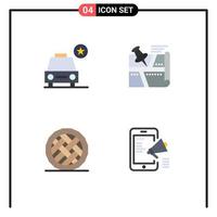 groupe de 4 icônes plates modernes définies pour les véhicules de cuisson de voiture position dessert éléments de conception vectoriels modifiables vecteur