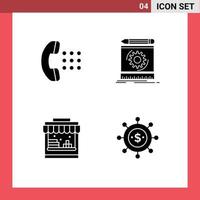 pack de 4 glyphes solides créatifs d'applications boutique téléphone processus parc éléments de conception vectoriels modifiables vecteur