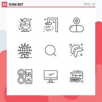 9 concept de contour pour les sites Web mobiles et les applications de recherche d'actualités drogue flèche globe éléments de conception vectoriels modifiables vecteur
