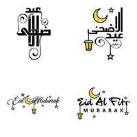 pack moderne de 4 illustrations vectorielles de voeux pour le festival islamique eid al adha eid al fitr lanterne de lune dorée avec de belles étoiles brillantes vecteur