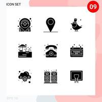 9 concept de glyphe solide pour les sites Web mobiles et applications téléphone médical mouche hôpital parc éléments de conception vectoriels modifiables vecteur