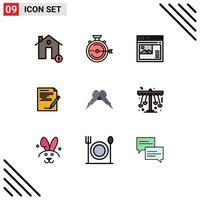 interface mobile ligne remplie ensemble de 9 pictogrammes de la galerie de publication de l'accord de document éléments de conception vectoriels modifiables sur le web vecteur
