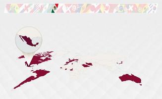agrandir la carte du mexique sélectionnée sur la carte du monde en perspective, infographie sur les participants au tournoi de football. vecteur