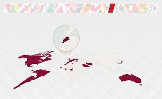 agrandir la carte du maroc sélectionnée sur la carte du monde en perspective, infographie sur les participants au tournoi de football. vecteur