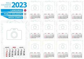 calendrier mural de taille a3 année 2023 avec fond ligné abstrait et place pour votre photo. vecteur