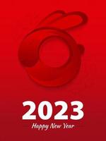 Conception de carte de voeux de bonne année 2023 avec tête de lapin rouge. vecteur