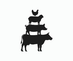 vache, cochon, agneau, poulet, modèle vectoriel de pochoir.