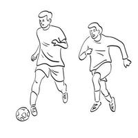 dessin au trait deux joueurs de football avec ballon illustration vecteur dessiné à la main isolé sur fond blanc