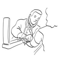 médecin utilisant un sphygmomanomètre avec stéthoscope vérifiant la pression artérielle à un vecteur d'illustration de patient dessiné à la main isolé sur fond blanc dessin au trait.