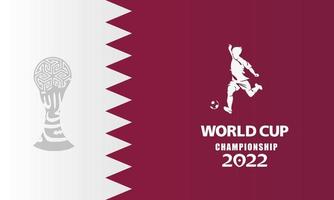 championnat du monde de football avec drapeau du qatar et bannière de silhouette de joueur de football vecteur
