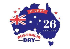 bonne fête de l'australie observée chaque année le 26 janvier avec des drapeaux et une carte de la diversité des peuples en dessin animé plat illustration de modèle dessiné à la main vecteur