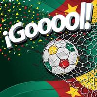 mot gooool à côté d'un ballon de football marquant un but sur fond de drapeaux camerounais et de confettis verts, rouges et jaunes. image vectorielle vecteur