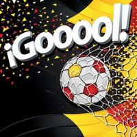 mot gooool à côté d'un ballon de football marquant un but sur fond de drapeaux belges et de confettis noirs, jaunes et rouges. image vectorielle vecteur