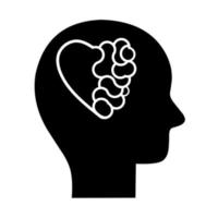 icône de vecteur de tête humaine avec symbole de coeur et de cerveau. concept de conception de conflit entre les émotions et la pensée rationnelle. idéal pour les logos d'esprit et d'amour.
