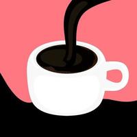 1er octobre illustration vectorielle de la journée internationale du café. concept d'une tasse de café remplie de café noir sur fond rose. vecteur