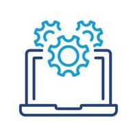 service d'icône de ligne de couleur de logiciel. pictogramme linéaire de mise à jour du système informatique. paramètres et configuration de l'ordinateur portable. soutien technique. trait modifiable. illustration vectorielle isolée. vecteur