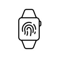 montre intelligente avec icône de ligne de technologie d'identification d'empreintes digitales. touch id dans le pictogramme linéaire smartwatch. horloge avec symbole de contour d'écran tactile. trait modifiable. illustration vectorielle isolée. vecteur