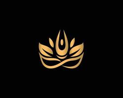 conception abstraite de logo de méditation humaine de yoga avec logotype d'équilibre de fleur de personne spa créatif, modèle vectoriel de gourou.