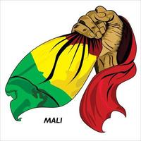 main poing tenant le drapeau malien. illustration vectorielle du drapeau saisissant la main levée. drapeau drapé autour de la main. format eps évolutif vecteur