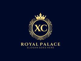 lettre xc logo victorien de luxe royal antique avec cadre ornemental. vecteur