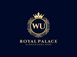 lettre wu logo victorien de luxe royal antique avec cadre ornemental. vecteur