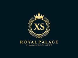 lettre xs logo victorien de luxe royal antique avec cadre ornemental. vecteur