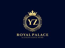 lettre yz logo victorien de luxe royal antique avec cadre ornemental. vecteur