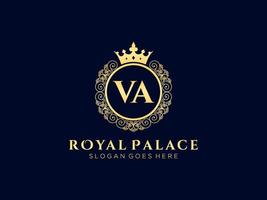 lettre va logo victorien de luxe royal antique avec cadre ornemental. vecteur