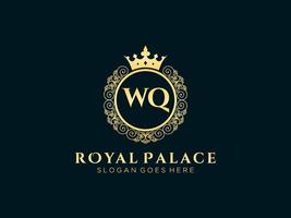 lettre wq logo victorien de luxe royal antique avec cadre ornemental. vecteur