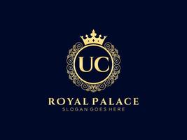 lettre uc logo victorien de luxe royal antique avec cadre ornemental. vecteur