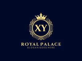 lettre xy logo victorien de luxe royal antique avec cadre ornemental. vecteur