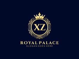 lettre xz logo victorien de luxe royal antique avec cadre ornemental. vecteur