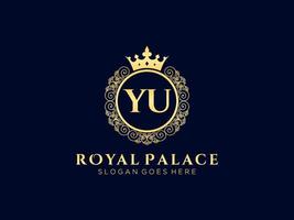 lettre yu logo victorien de luxe royal antique avec cadre ornemental. vecteur