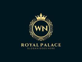 lettre wn logo victorien de luxe royal antique avec cadre ornemental. vecteur