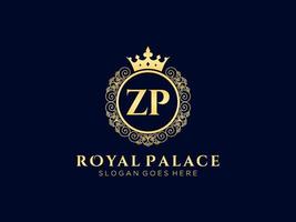 lettre zp logo victorien de luxe royal antique avec cadre ornemental. vecteur