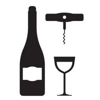 icônes de bouteille de vin, de verre et de tire-bouchon vecteur