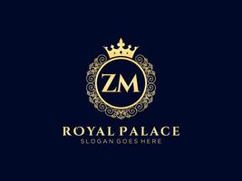 lettre zm logo victorien de luxe royal antique avec cadre ornemental. vecteur