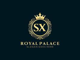 lettre sx logo victorien de luxe royal antique avec cadre ornemental. vecteur