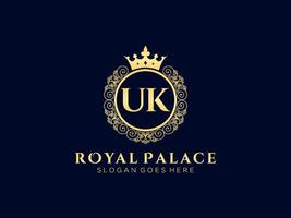 lettre uk logo victorien de luxe royal antique avec cadre ornemental. vecteur