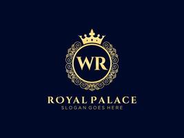 lettre wr logo victorien de luxe royal antique avec cadre ornemental. vecteur