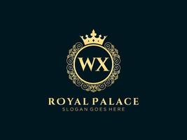 lettre wx logo victorien de luxe royal antique avec cadre ornemental. vecteur