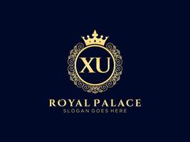 lettre xu logo victorien de luxe royal antique avec cadre ornemental. vecteur