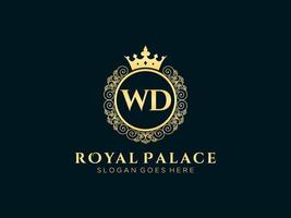 lettre wd logo victorien de luxe royal antique avec cadre ornemental. vecteur