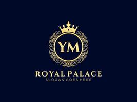 lettre ym logo victorien de luxe royal antique avec cadre ornemental. vecteur