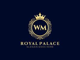 lettre wm logo victorien de luxe royal antique avec cadre ornemental. vecteur